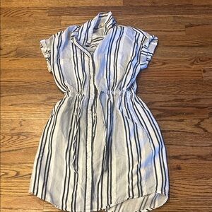 Japna Blue and White Striped Shirt Midi Dress